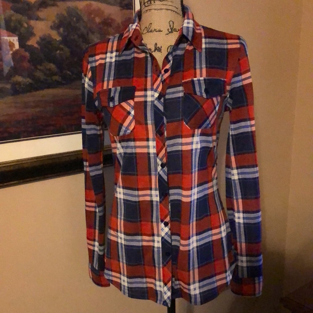 Wet Seal red, blue & white plaid top, size S